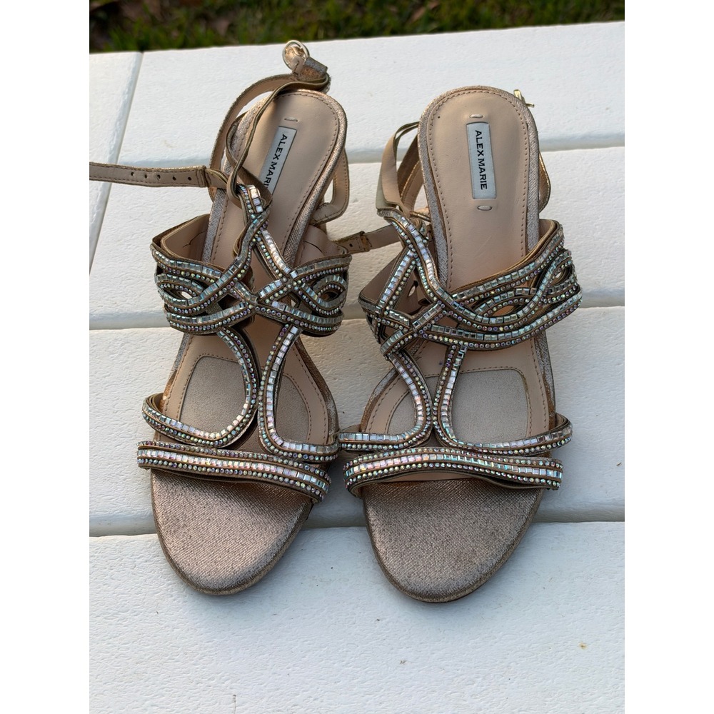 Alex Marie Champagne Gold Crystal Embellished Strappy Heeled Sandals Size 7.5M